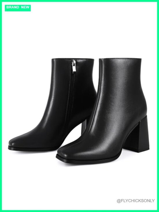 Shoes - Women's Square Toe Ankle Boots Chunky Block Heel Booties Mid Heel Dressy Work